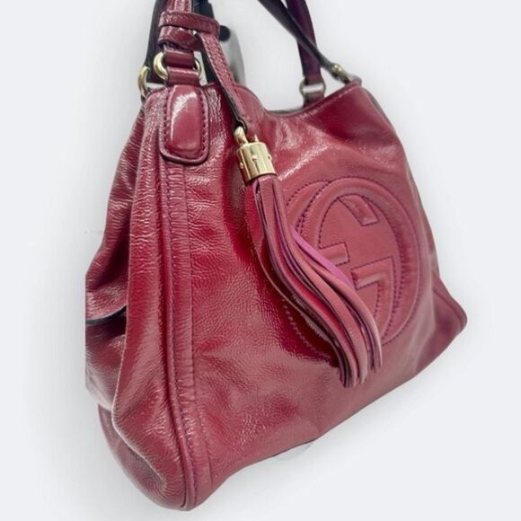 Auth Gucci SoHo Fuchsia Pink Patent Leather Small 2way Convertible Satchel - Picture 5 of 13